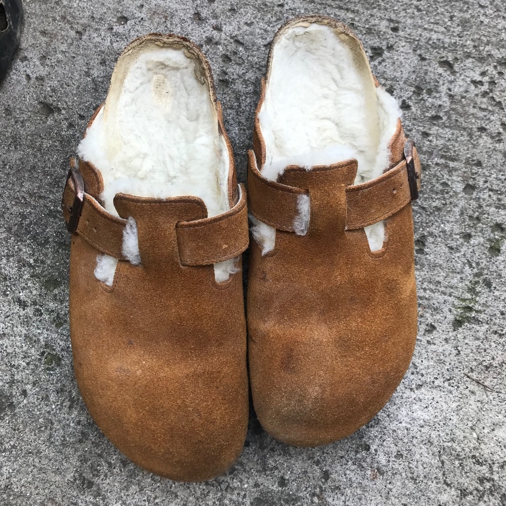Birkenstock Boston 42 with shearling suede in mink/ Narrow